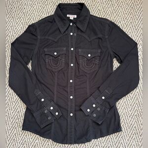 True Religion Women's Pearl Button Shirt - Black - Size XS (A073)